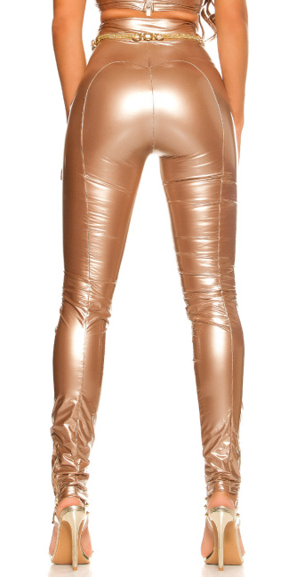 Latex Look pants with Zips Gold